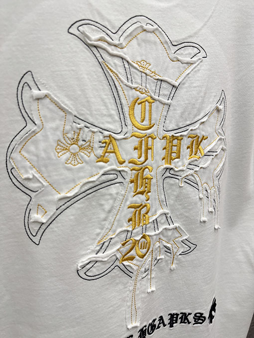 クロムハーツ アメリカンスタイルのレーザー彫刻アップリケ半袖Tシャツ