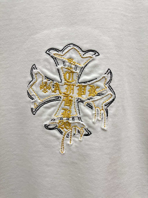 クロムハーツ アメリカンスタイルのレーザー彫刻アップリケ半袖Tシャツ
