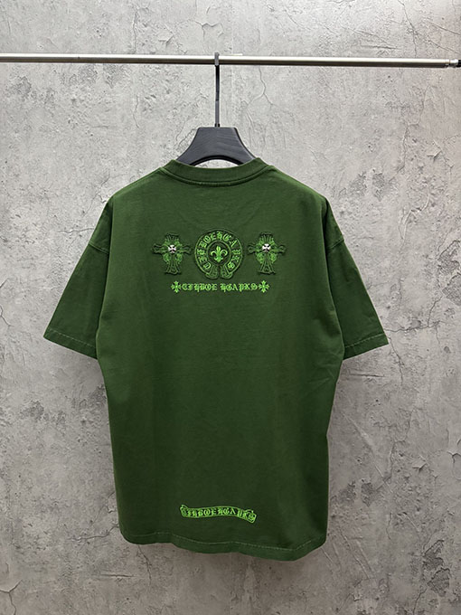 クロムハーツ 新モデルアメリカンスタイルのレーザーカットアップリケ刺繍のカップル半袖Tシャツ