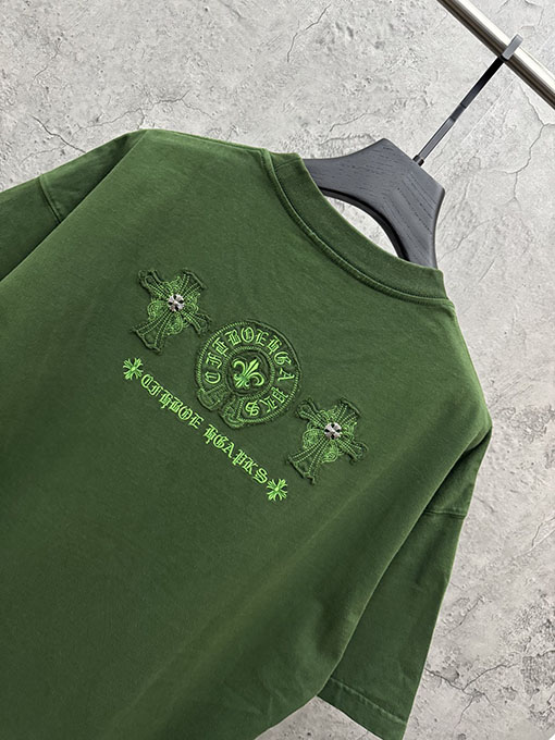 クロムハーツ 新モデルアメリカンスタイルのレーザーカットアップリケ刺繍のカップル半袖Tシャツ