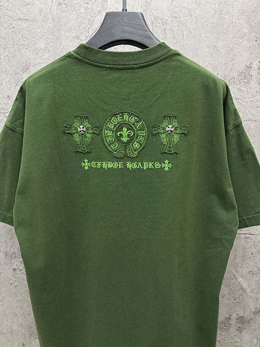 クロムハーツ 新モデルアメリカンスタイルのレーザーカットアップリケ刺繍のカップル半袖Tシャツ