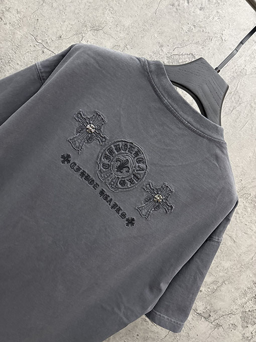 クロムハーツ 新モデルアメリカンスタイルのレーザーカットアップリケ刺繍のカップル半袖Tシャツ