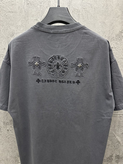 クロムハーツ 新モデルアメリカンスタイルのレーザーカットアップリケ刺繍のカップル半袖Tシャツ