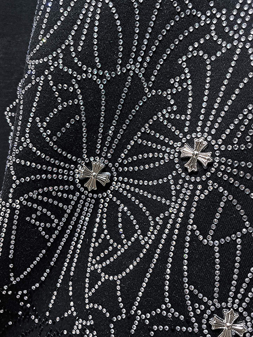 クロムハーツ ホットフィックスラインストーンクロスハンドメイドスタッド半袖Tシャツ