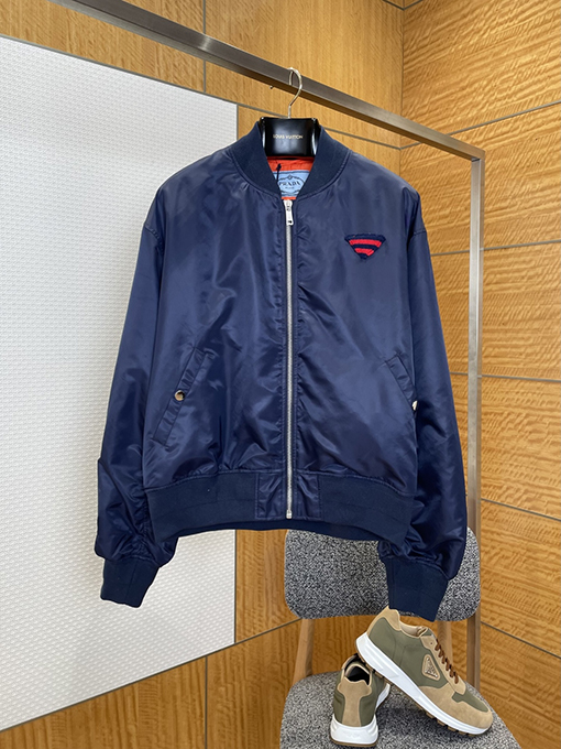 プラダ ニットトライアングルロゴスタンドカラーコットンジャケット