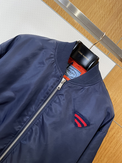 プラダ ニットトライアングルロゴスタンドカラーコットンジャケット