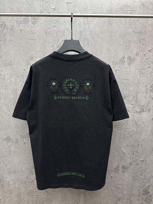 クロムハーツ 新しいアメリカンスタイルのレーザーカットアップリケ刺繍のカップル半袖Tシャツ