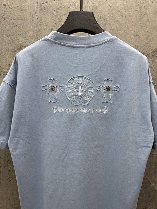 クロムハーツ 新しいアメリカンスタイルのレーザーカットアップリケ刺繍のカップル半袖Tシャツ