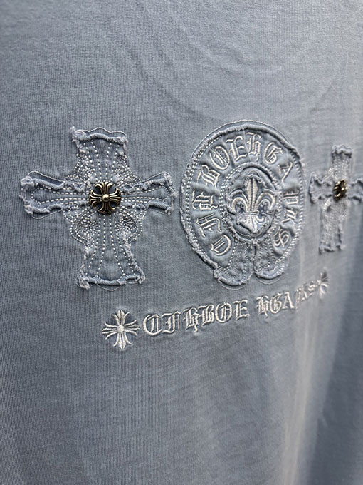 クロムハーツ 新しいアメリカンスタイルのレーザーカットアップリケ刺繍のカップル半袖Tシャツ