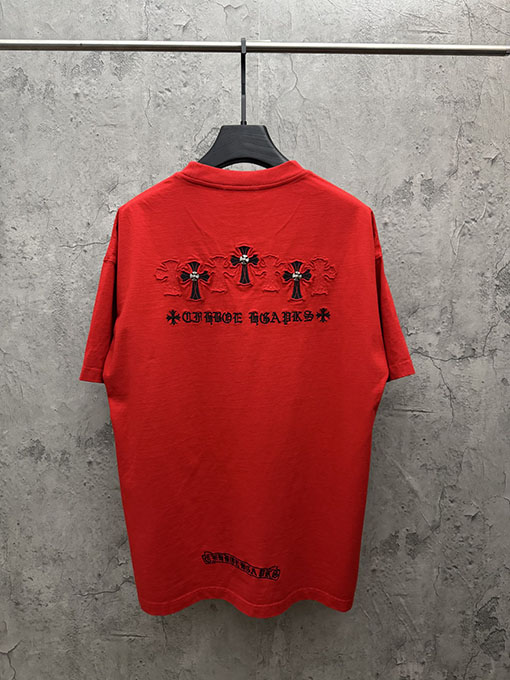 クロムハーツコピー アメリカンスタイルのレーザーバーンアウトアップリケ刺繍半袖Tシャツ