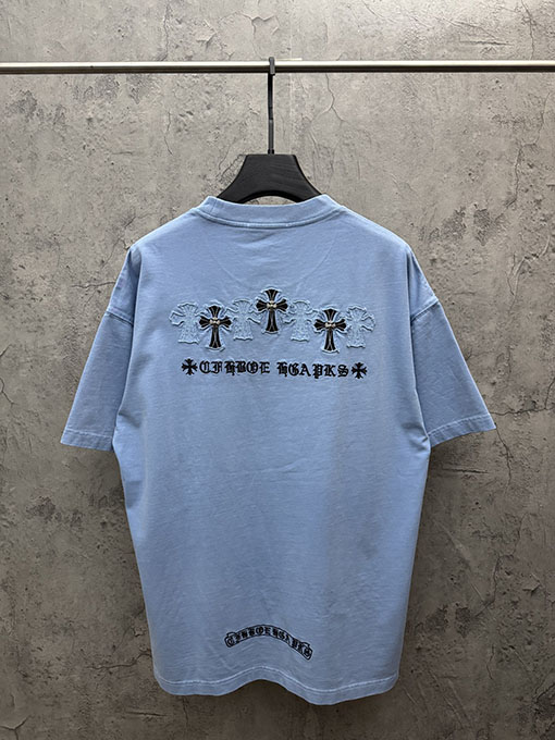 クロムハーツコピー アメリカンスタイルのレーザーバーンアウトアップリケ刺繍半袖Tシャツ