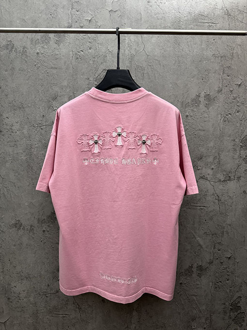 クロムハーツコピー アメリカンスタイルのレーザーバーンアウトアップリケ刺繍半袖Tシャツ