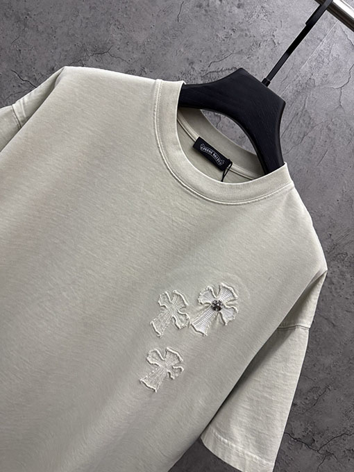 クロムハーツコピー アメリカンスタイルのレーザーバーンアウトアップリケ刺繍半袖Tシャツ