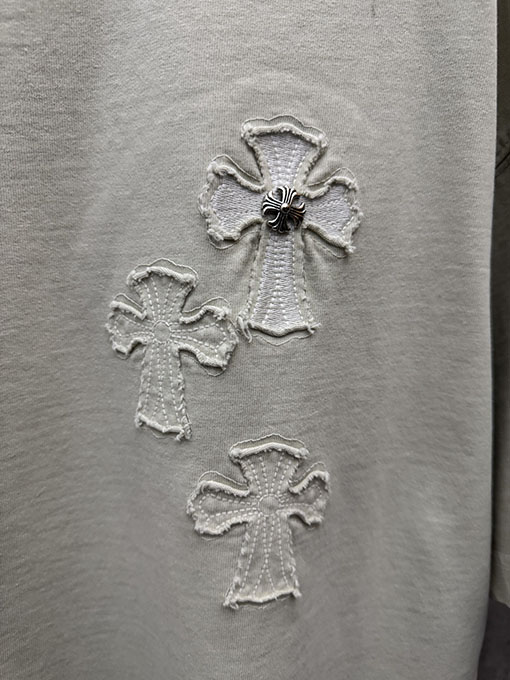 クロムハーツコピー アメリカンスタイルのレーザーバーンアウトアップリケ刺繍半袖Tシャツ