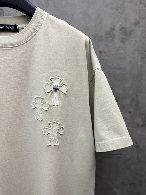 クロムハーツコピー アメリカンスタイルのレーザーバーンアウトアップリケ刺繍半袖Tシャツ