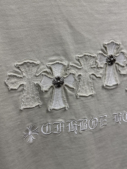 クロムハーツコピー アメリカンスタイルのレーザーバーンアウトアップリケ刺繍半袖Tシャツ