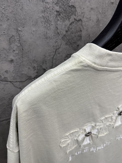 クロムハーツコピー アメリカンスタイルのレーザーバーンアウトアップリケ刺繍半袖Tシャツ