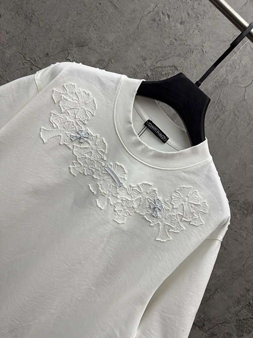 クロムハーツコピー 4 層アップリケクロスステッチ半袖Tシャツ