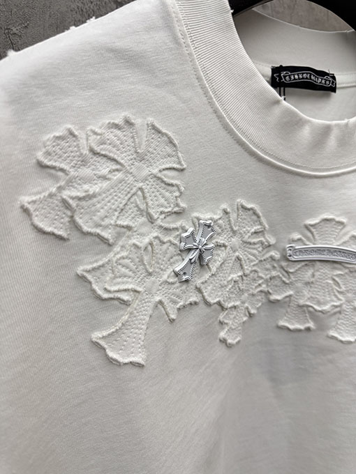 クロムハーツコピー 4 層アップリケクロスステッチ半袖Tシャツ