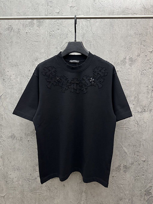クロムハーツコピー 4 層アップリケクロスステッチ半袖Tシャツ