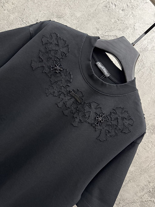 クロムハーツコピー 4 層アップリケクロスステッチ半袖Tシャツ