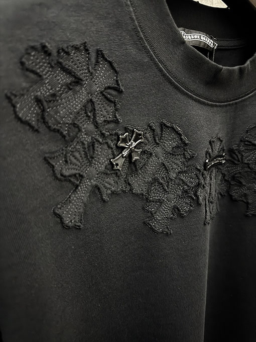 クロムハーツコピー 4 層アップリケクロスステッチ半袖Tシャツ
