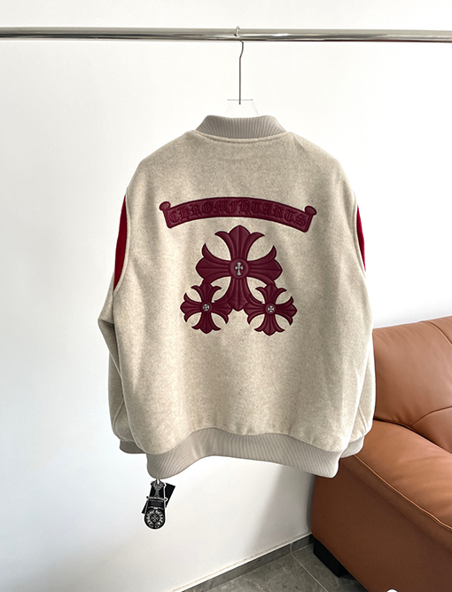 クロムハーツコピー 刺繍ロゴ入りウール混ベースボールジャケット