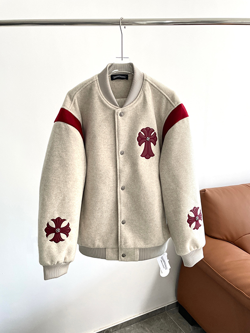 クロムハーツコピー 刺繍ロゴ入りウール混ベースボールジャケット