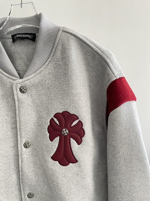 クロムハーツコピー 刺繍ロゴ入りウール混ベースボールジャケット