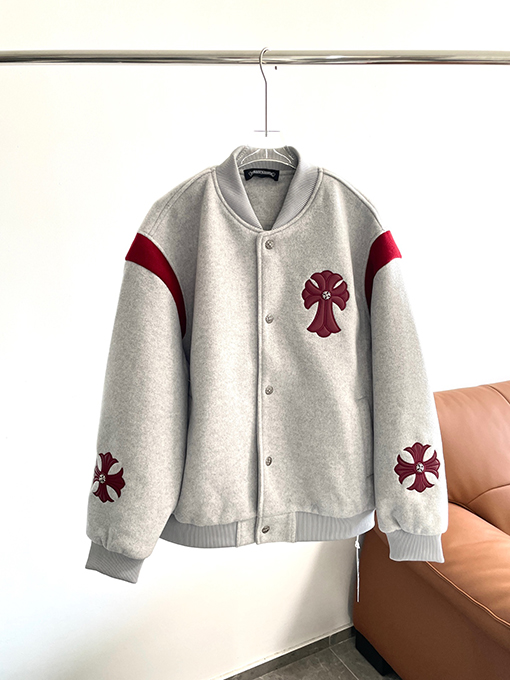 クロムハーツコピー 刺繍ロゴ入りウール混ベースボールジャケット