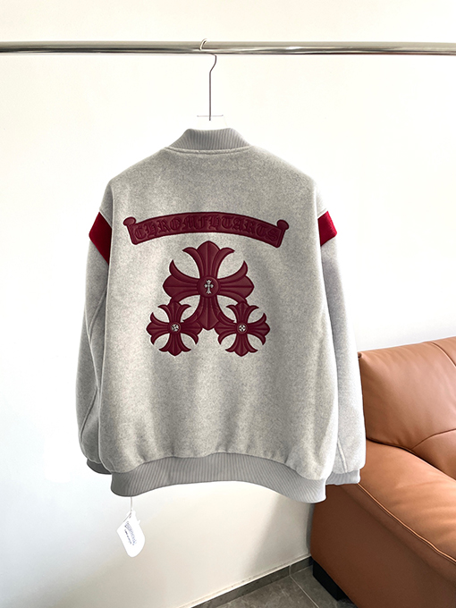 クロムハーツコピー 刺繍ロゴ入りウール混ベースボールジャケット