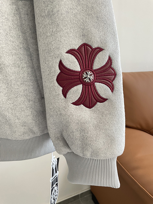 クロムハーツコピー 刺繍ロゴ入りウール混ベースボールジャケット