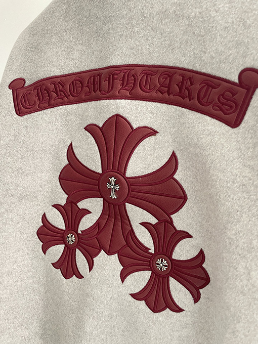 クロムハーツコピー 刺繍ロゴ入りウール混ベースボールジャケット