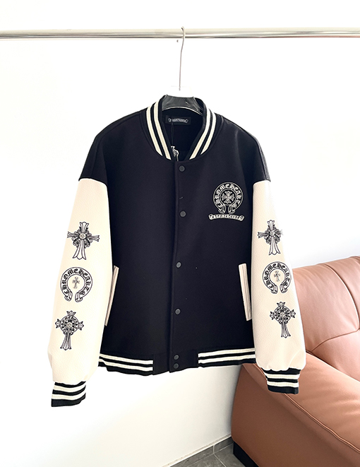 クロムハーツ 刺繍入りホースシュークロスダブルレイヤーベースボールジャケット