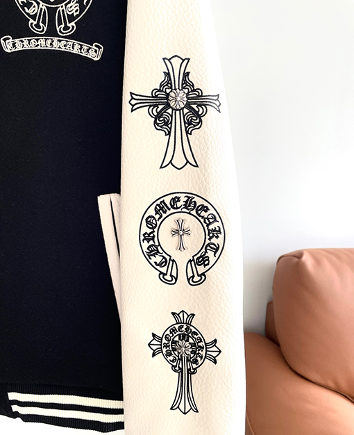 クロムハーツ 刺繍入りホースシュークロスダブルレイヤーベースボールジャケット