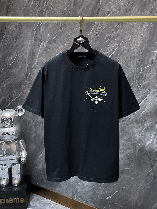 クロムハーツコピー 馬蹄の手描きインクスプラッター半袖Tシャツ