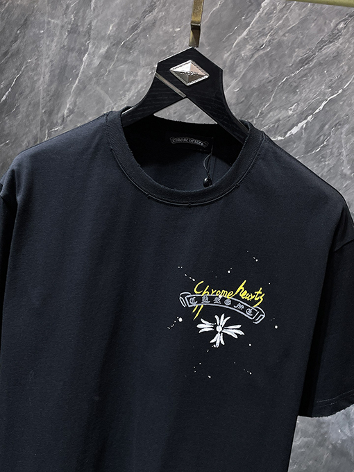 クロムハーツコピー 馬蹄の手描きインクスプラッター半袖Tシャツ