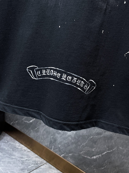 クロムハーツコピー 馬蹄の手描きインクスプラッター半袖Tシャツ