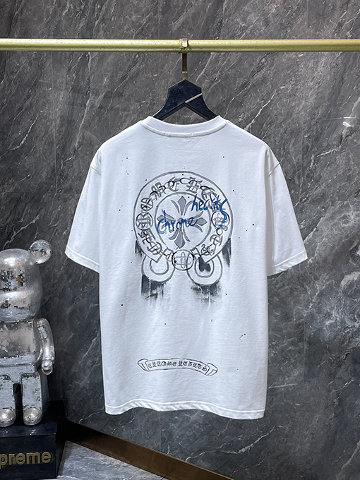 クロムハーツコピー 馬蹄の手描きインクスプラッター半袖Tシャツ