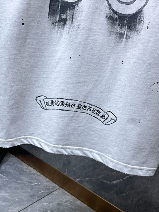 クロムハーツコピー 馬蹄の手描きインクスプラッター半袖Tシャツ