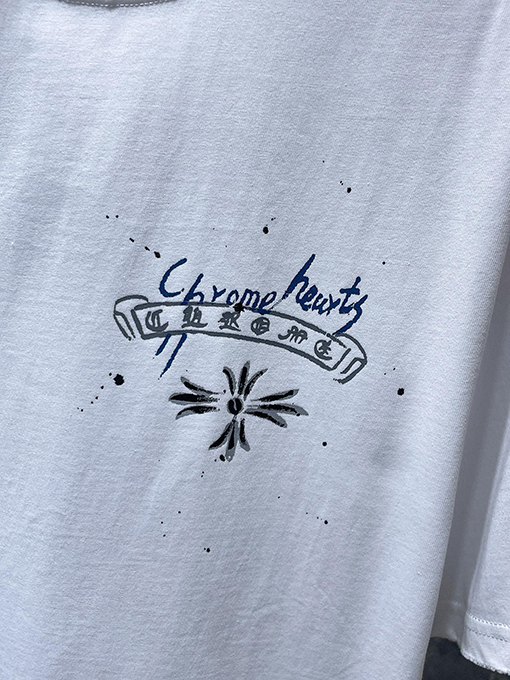 クロムハーツコピー 馬蹄の手描きインクスプラッター半袖Tシャツ