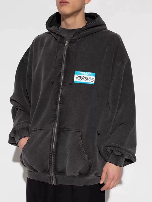ヴェトモン VETEMENTS 新作 ウォッシュダメージフード付き ジップアップスウェットシャツ