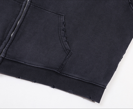 ヴェトモン VETEMENTS 新作 ウォッシュダメージフード付き ジップアップスウェットシャツ