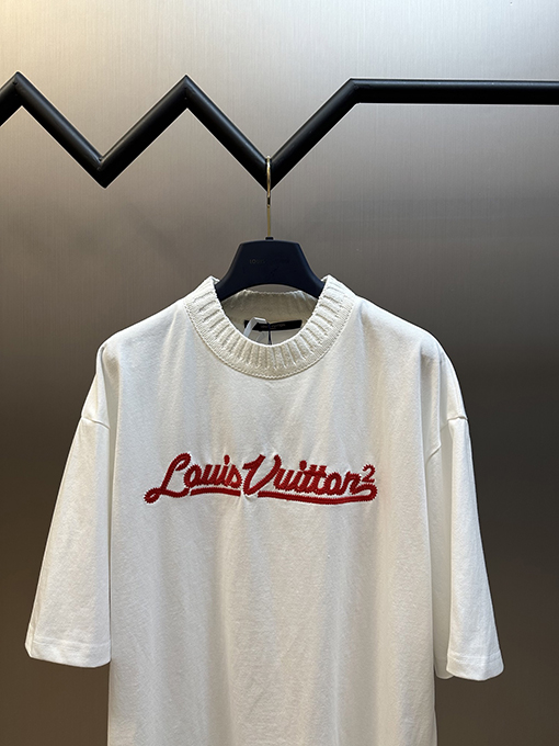 ルイヴィトンスーパーコピー LOUIS VUITTON レター刺繍クルーネック半袖Tシャツ