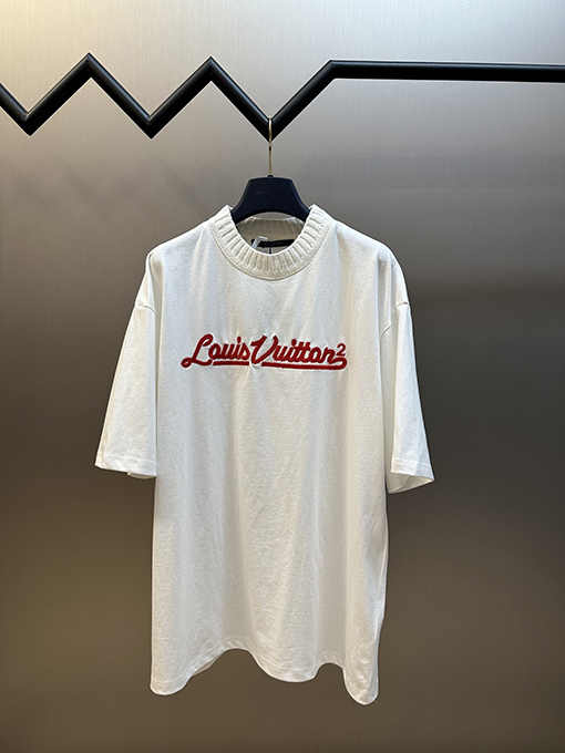 ルイヴィトンスーパーコピー LOUIS VUITTON レター刺繍クルーネック半袖Tシャツ