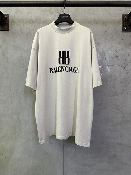 バレンシアガ Balenciaga 新しいダブルBロゴプリント半袖Tシャツ