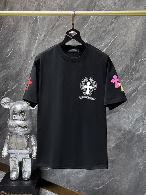 クロムハーツ カラフルなクロス柄のレザーサンスクリットホースシュー半袖Tシャツ