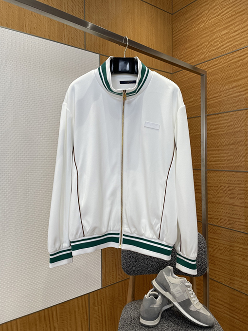 ルイヴィトン レザーラベルのカラーブロックストライプスタンドカラージャケット