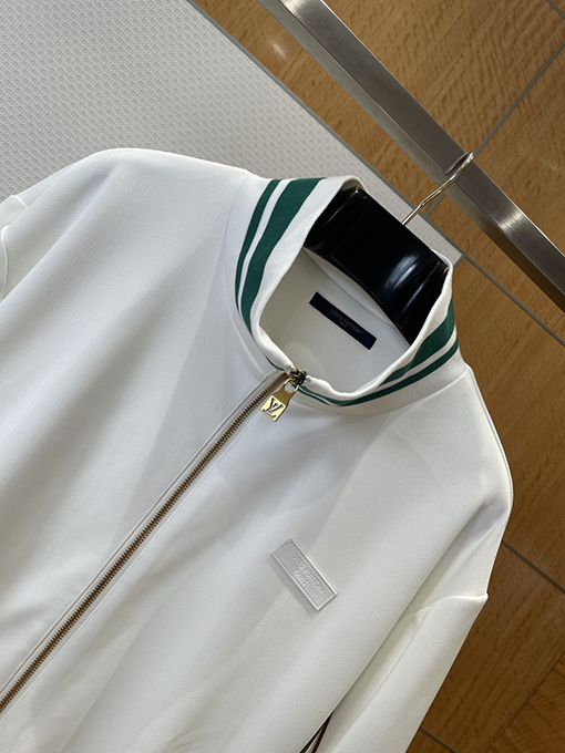 ルイヴィトン レザーラベルのカラーブロックストライプスタンドカラージャケット