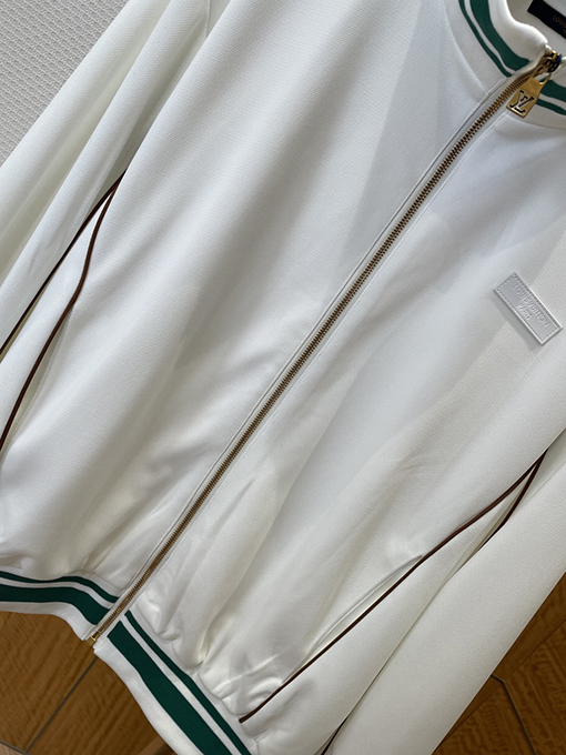 ルイヴィトン レザーラベルのカラーブロックストライプスタンドカラージャケット